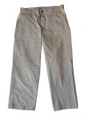 Orvis Khaki Cotton Chino Pants Suede Trim Straight Leg Men's Size 36